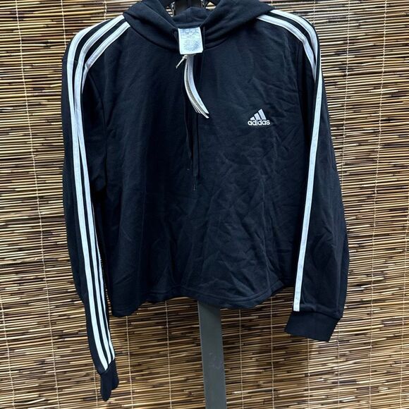 Adidas Women's Essentials 3-Stripes Cropped Hoodie Size L - Picture 2 of 3